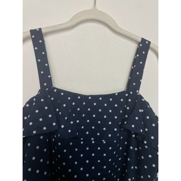 J.Crew Sz 6 Polka Dot Cold Shoulder Top Blue White Ruffle Tiered Cotton Textured - Picture 7 of 13